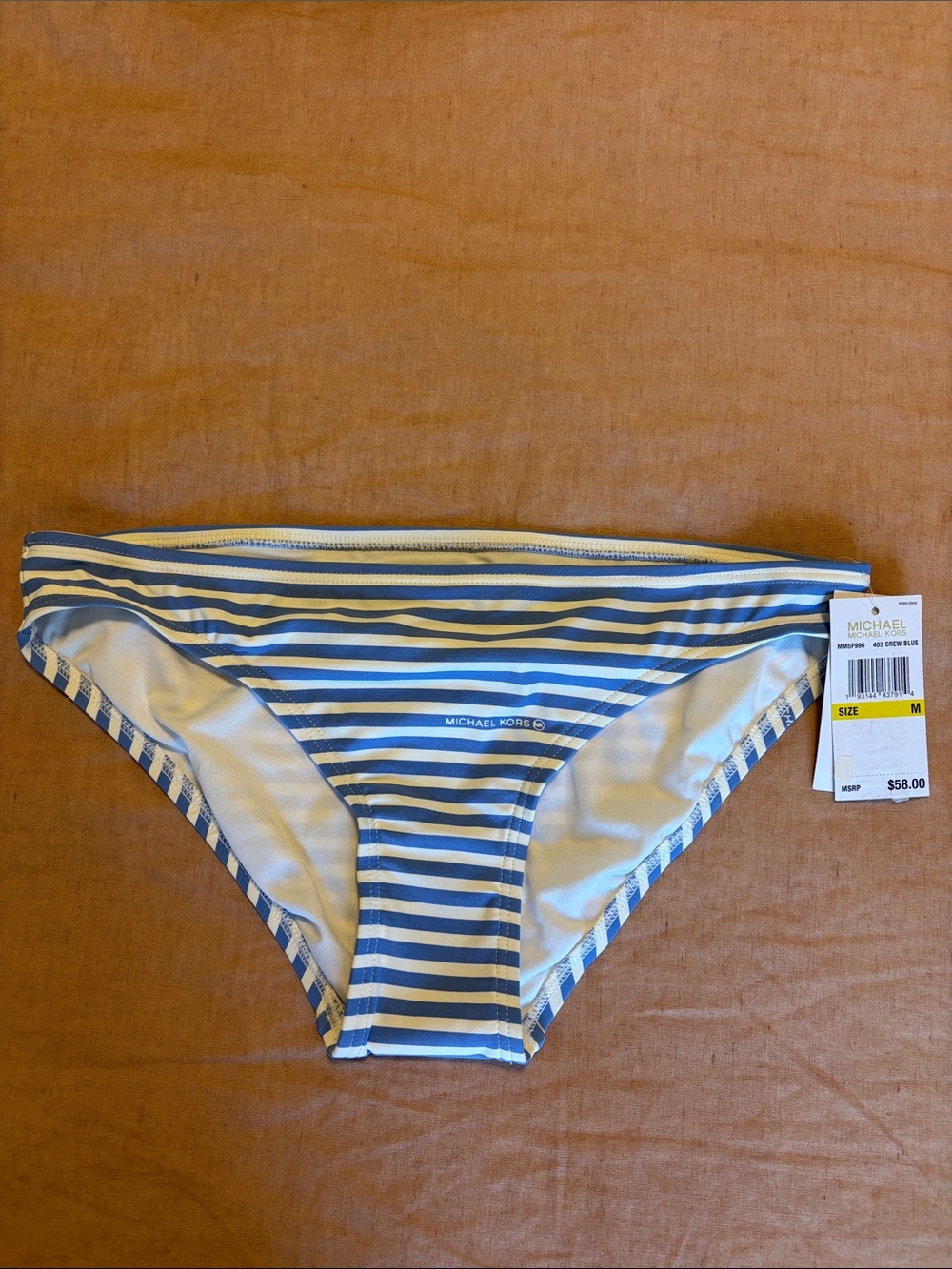 NWT Michael Kors Blue & White Striped Bikini Bottom - Women Medium Crew Blue